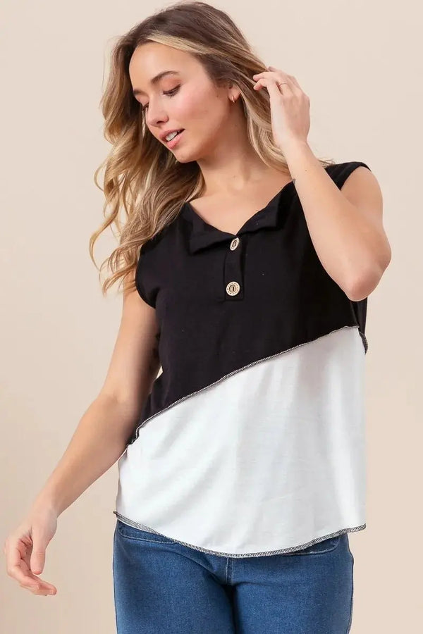 Trendsi Color Block Henley Women's Casual Top: Soft Knit, USA Shipped