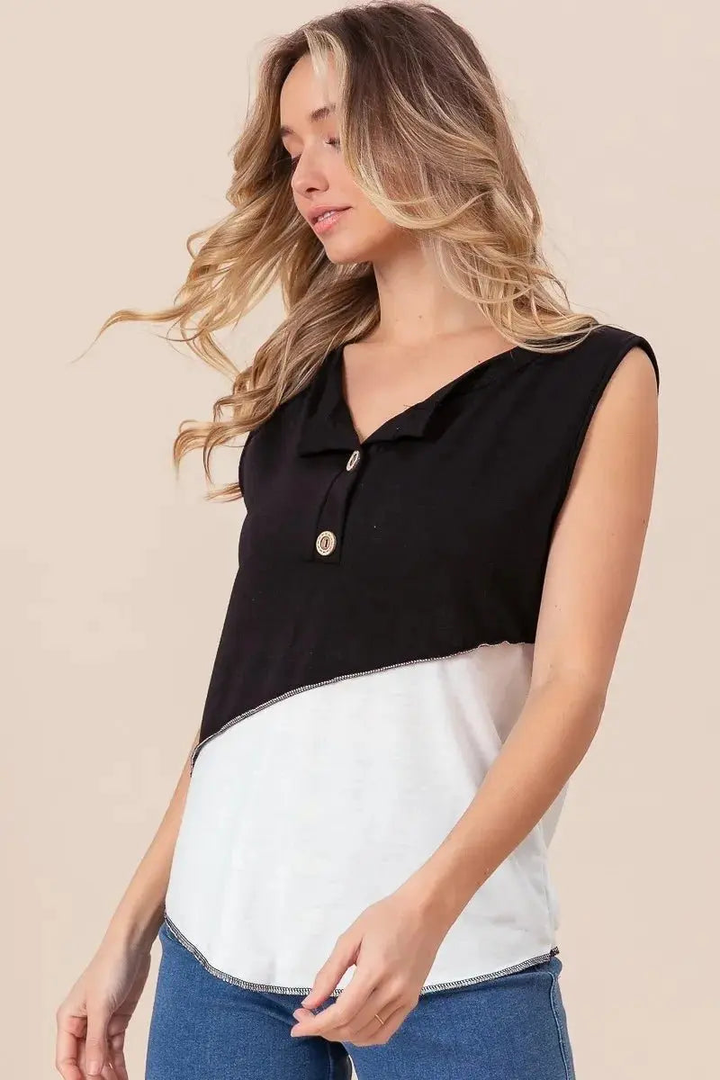 Trendsi Color Block Henley Women's Casual Top: Soft Knit, USA Shipped