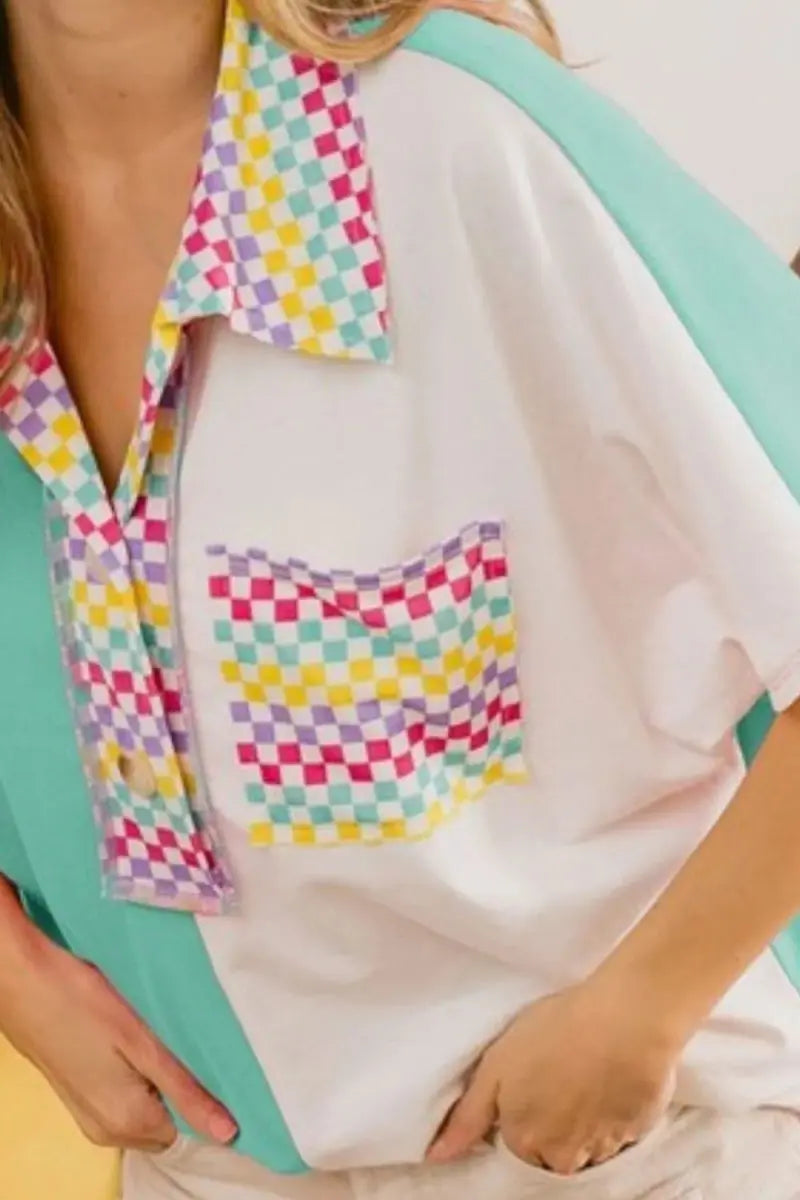 Trendsi Color Block Knit Women's Casual Checker Top - Soft & Stylish Shirt