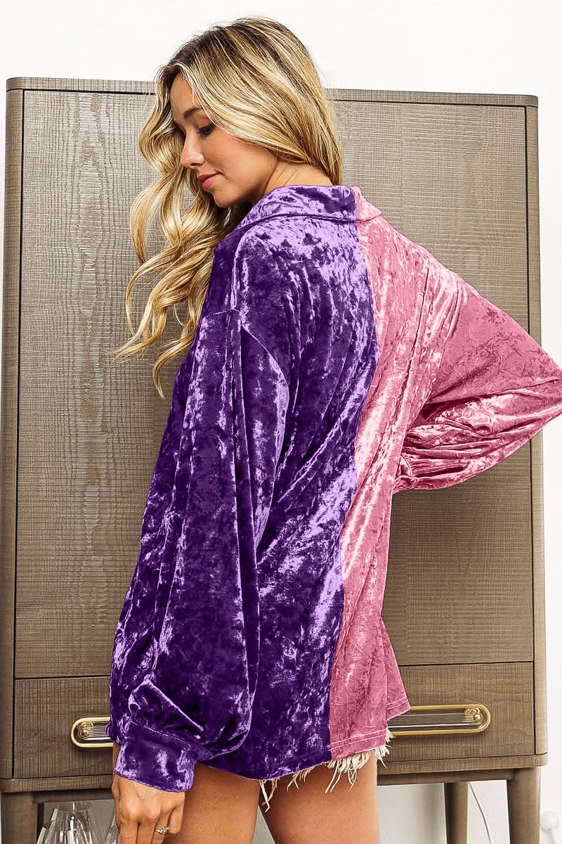 Lovesalve WS BiBi Contrast Shirt Women's Casual Long Sleeve Top - USA Shipped!