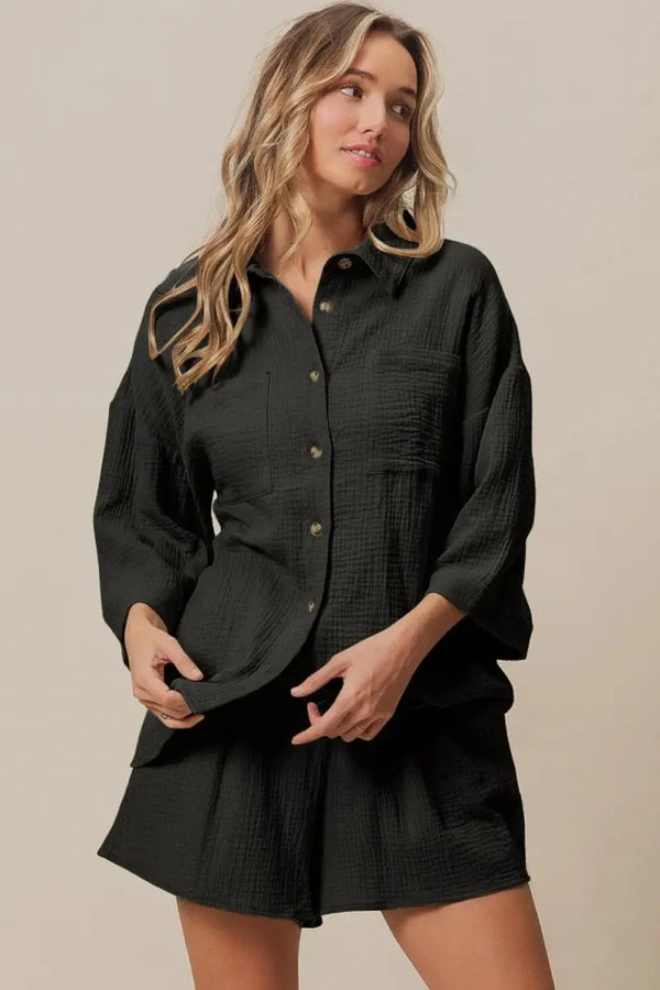 Women's Crinkle Gauze Set - Lightweight, Relaxed Fit - Two-Piece Loungewear