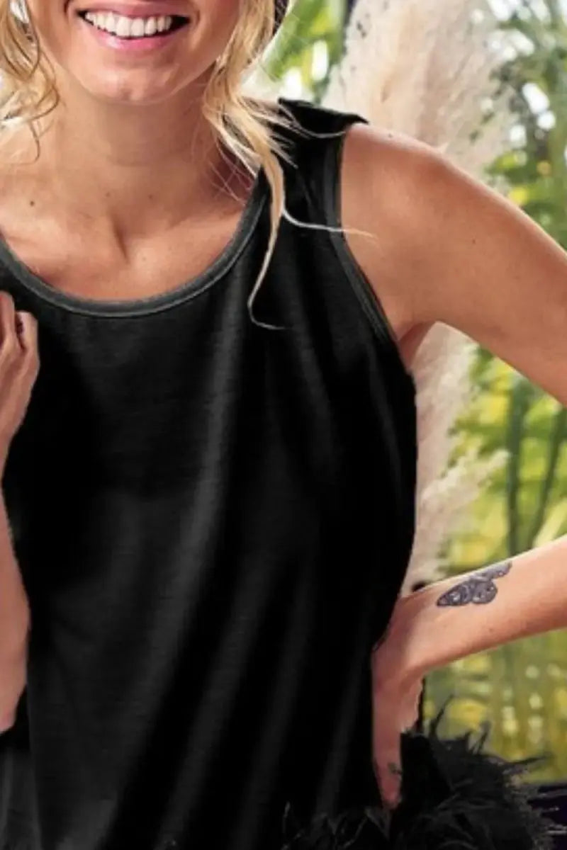 Trendsi Terry Feather Top Women's Casual Tank: Back Tie, Soft