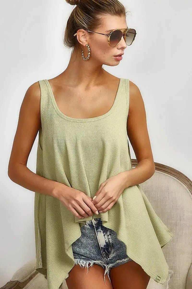 Trendsi BiBi Knit Tank Top Women's High Low Flare USA Shipped Casual
