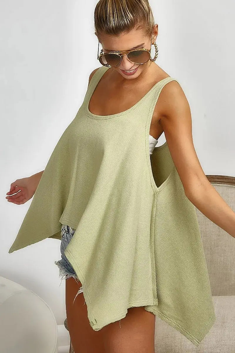 Trendsi BiBi Knit Tank Top Women's High Low Flare USA Shipped Casual
