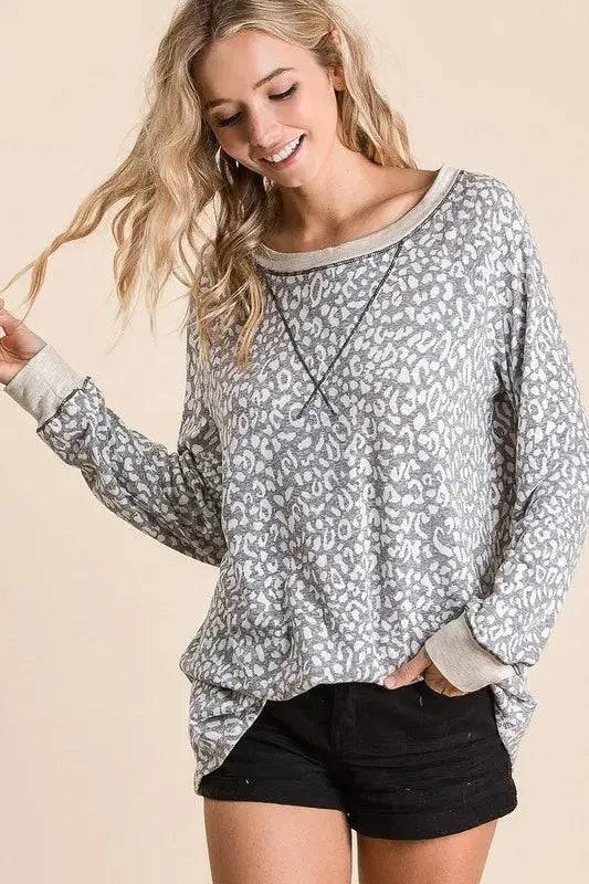 Trendsi Leopard Print Women's Casual T-Shirt - Soft & Stylish Long Sleeve Top