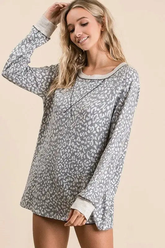 Trendsi Leopard Print Women's Casual T-Shirt - Soft & Stylish Long Sleeve Top