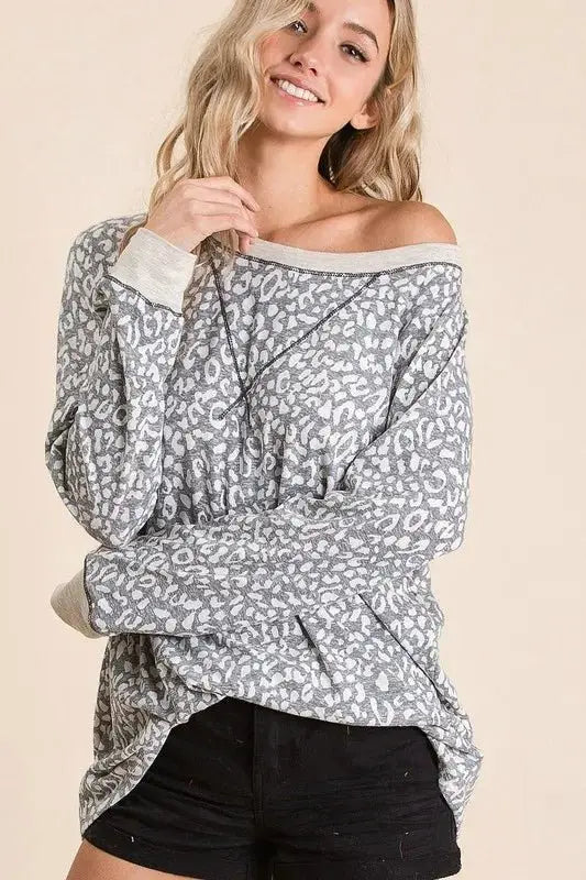 Trendsi Leopard Print Women's Casual T-Shirt - Soft & Stylish Long Sleeve Top