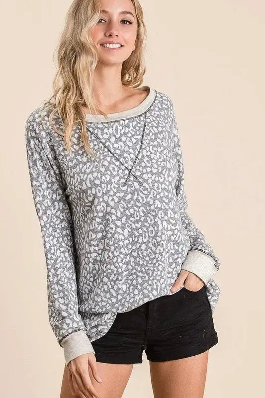 Trendsi Leopard Print Women's Casual T-Shirt - Soft & Stylish Long Sleeve Top