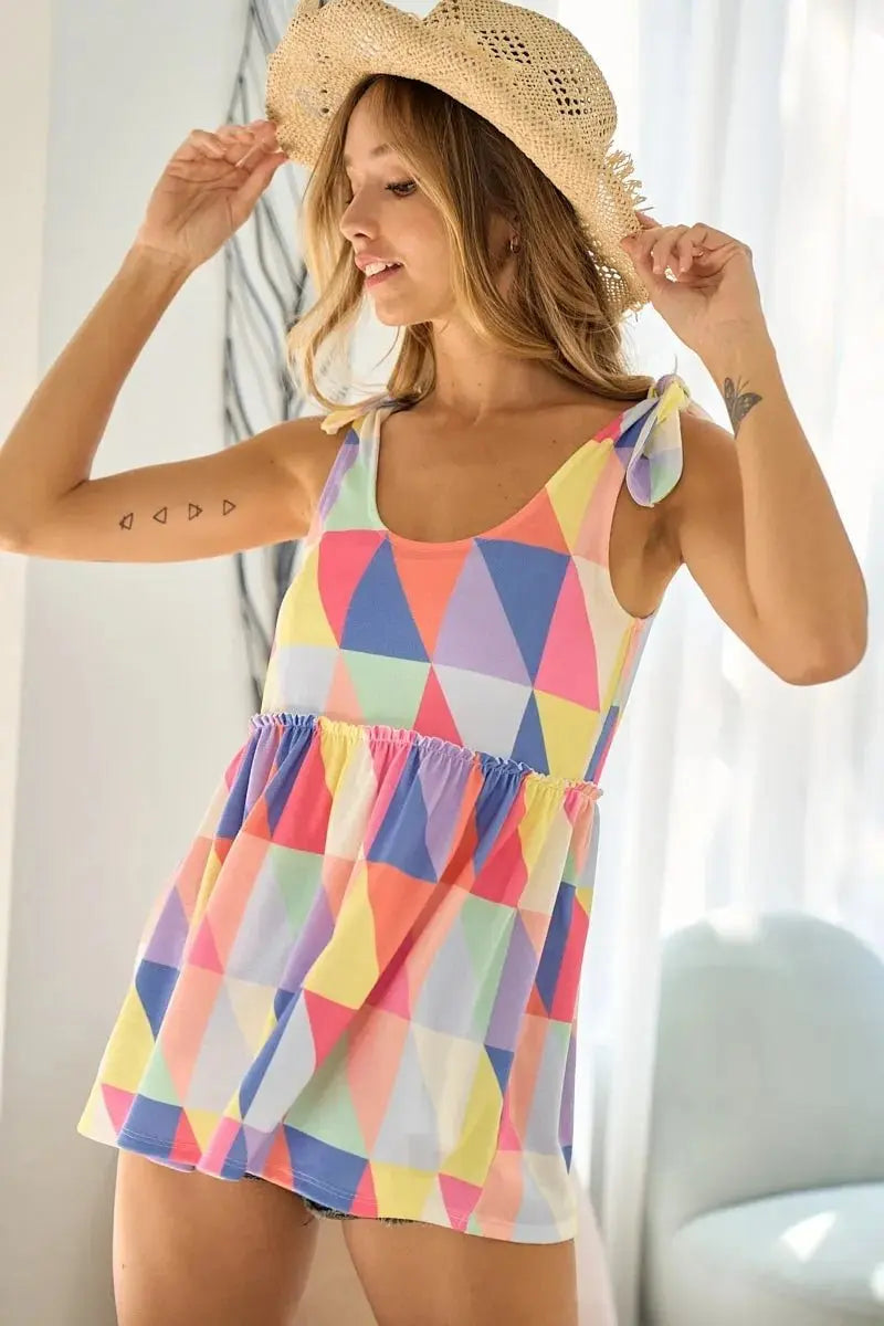 Trendsi Color Block Ribbon Top Women's Casual Tank: Soft & Tied