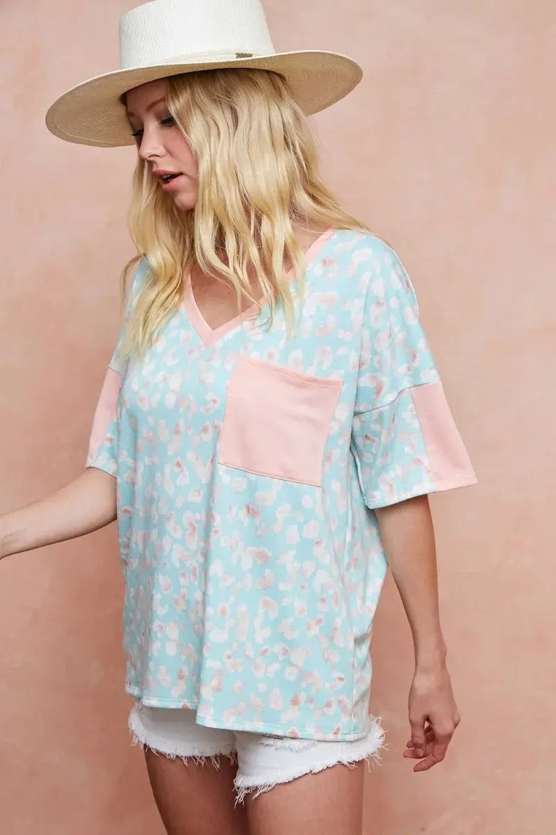 Trendsi Leopard Print Tee Women's Casual French Terry T-Shirt Soft & Comfy