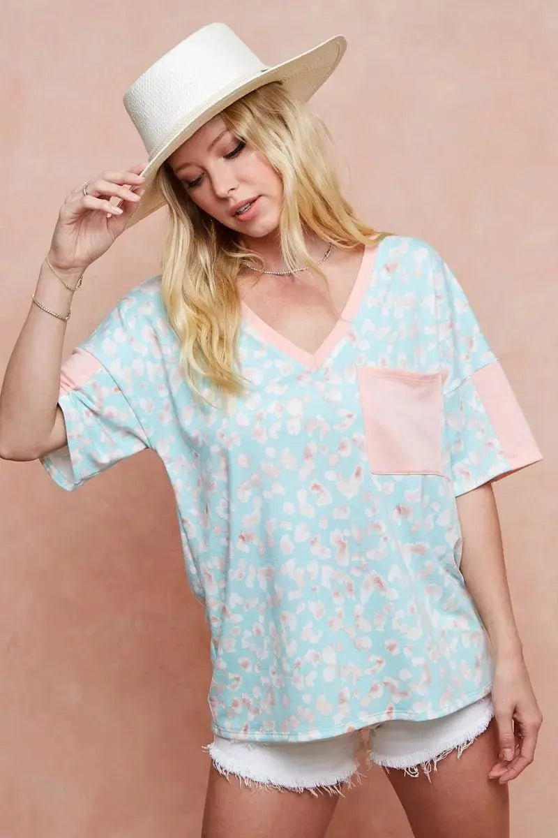 Trendsi Leopard Print Tee Women's Casual French Terry T-Shirt Soft & Comfy