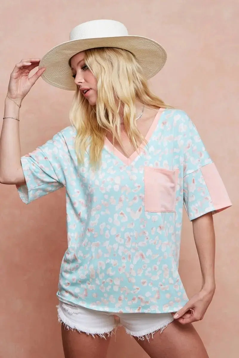 Trendsi Leopard Print Tee Women's Casual French Terry T-Shirt Soft & Comfy