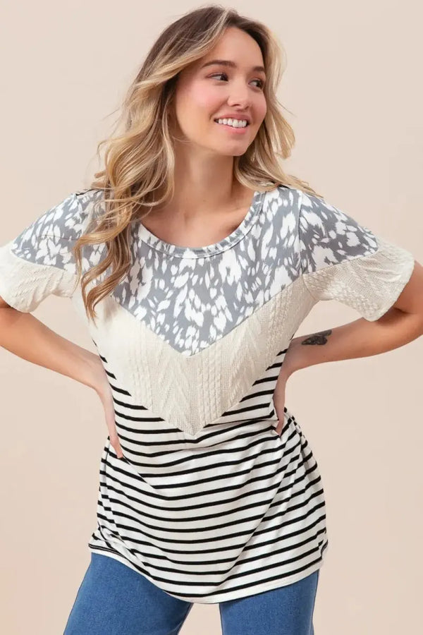 Trendsi Color Block T-Shirt Women's Casual Top Vibrant Print Short Sleeve