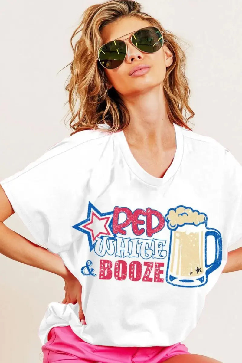 Women's Graphic T-Shirt - Red White Design - Casual Fun Style