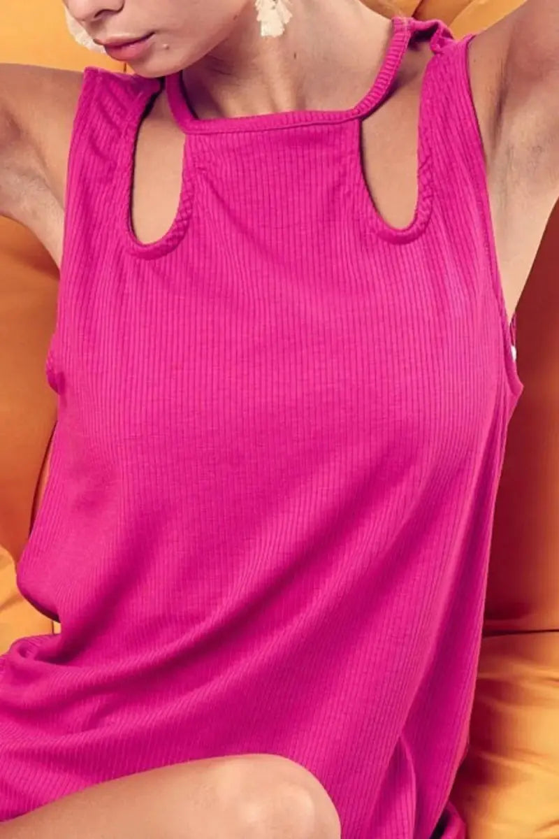 Trendsi Rib Knit Cutout Top Women's Casual Tank: Soft & Stylish