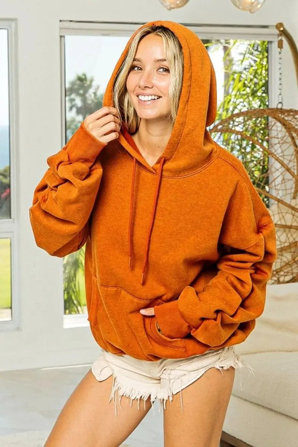 Trendsi BiBi Ruched Fleece Hoodie Women's Casual Comfy Long Sleeve Sweatshirt