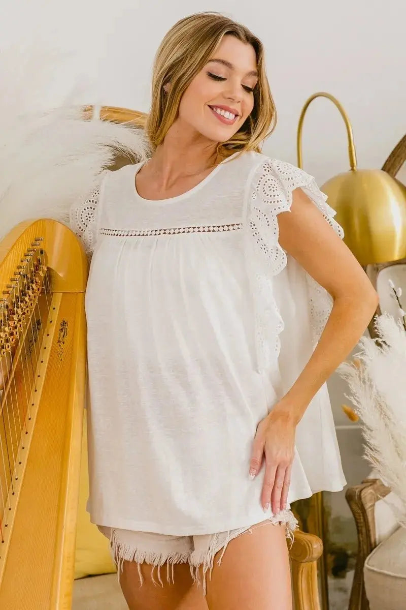 Trendsi Ruffled Woven Top Women's Elegant Blouse USA Shipped Shirt