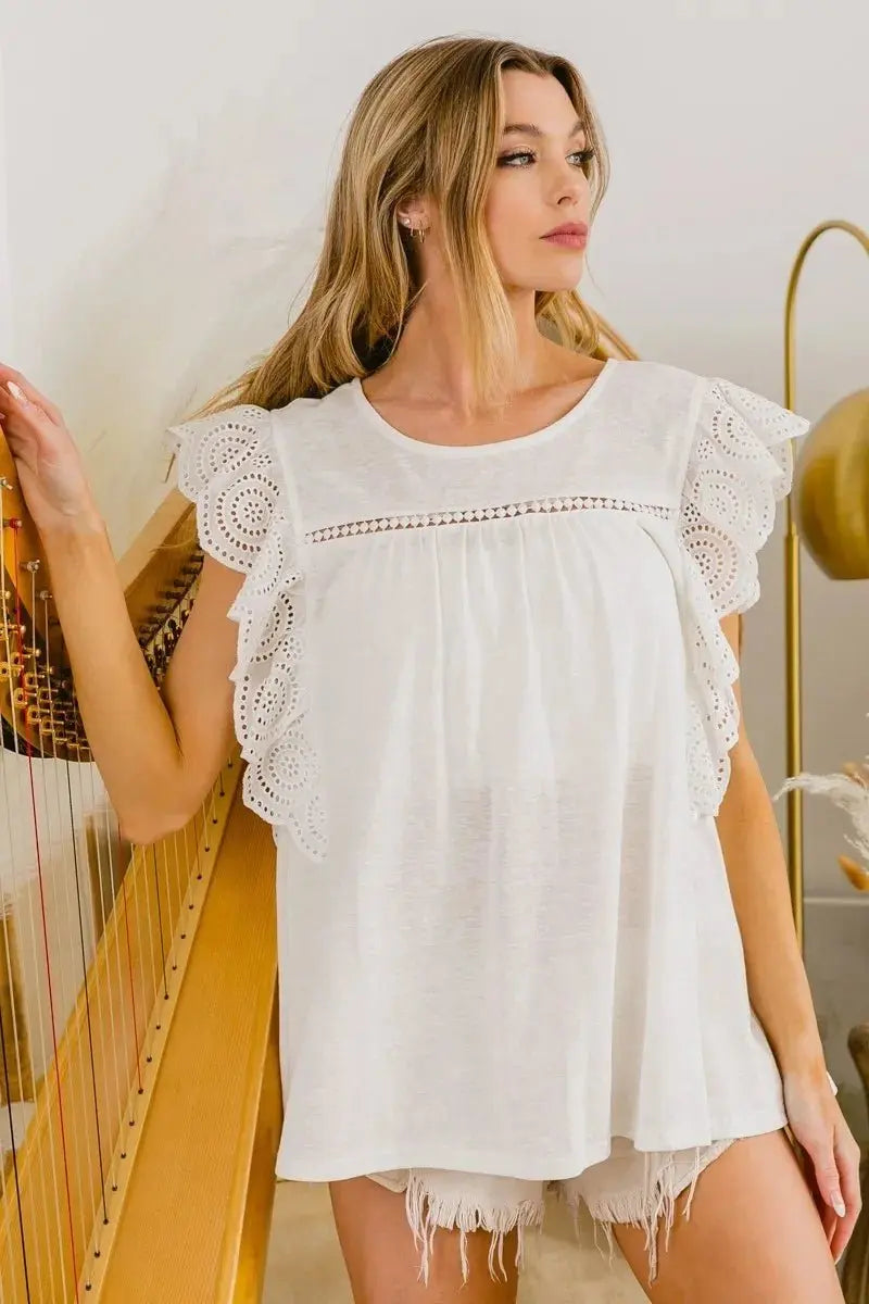Trendsi Ruffled Woven Top Women's Elegant Blouse USA Shipped Shirt