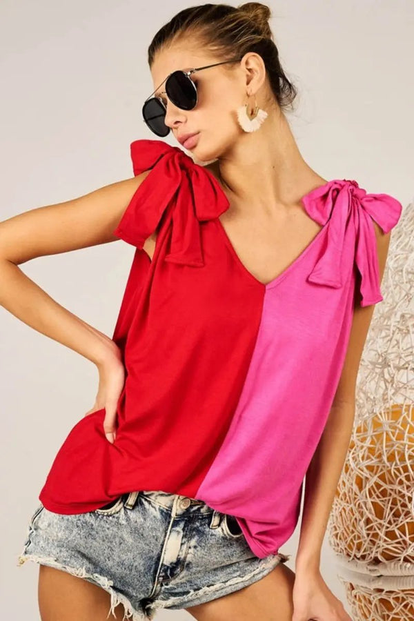 Trendsi BiBi Ribbon Tie Tank Top Women's Summer Fashion Sleeveless Crop Top