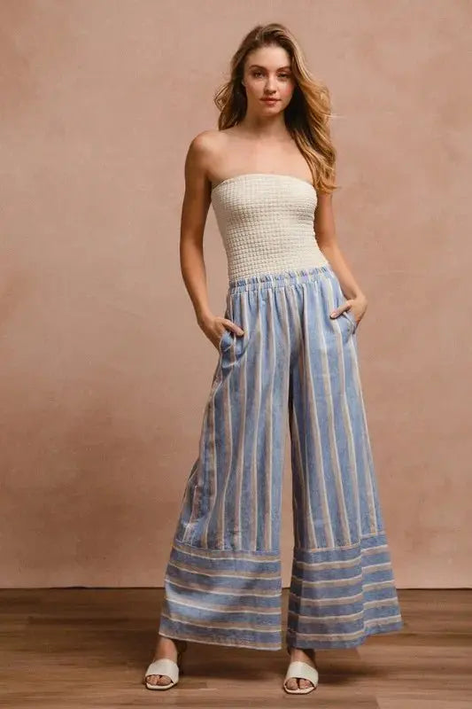 Trendsi Striped Wide Leg Pants Women's Casual with Pockets Comfortable Pants
