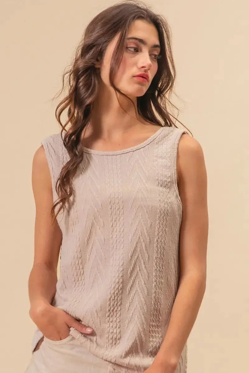 Trendsi Knit Twist Back Top Women's Casual Sleeveless Tank Soft, Textured