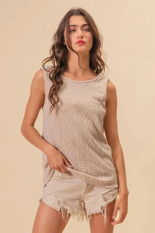 Trendsi Knit Twist Back Top Women's Casual Sleeveless Tank Soft, Textured