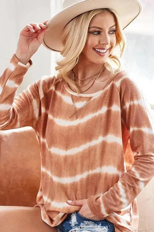 Trendsi Tie Dye Terry Tee Women's Casual Top w/Slits Comfy T-Shirt