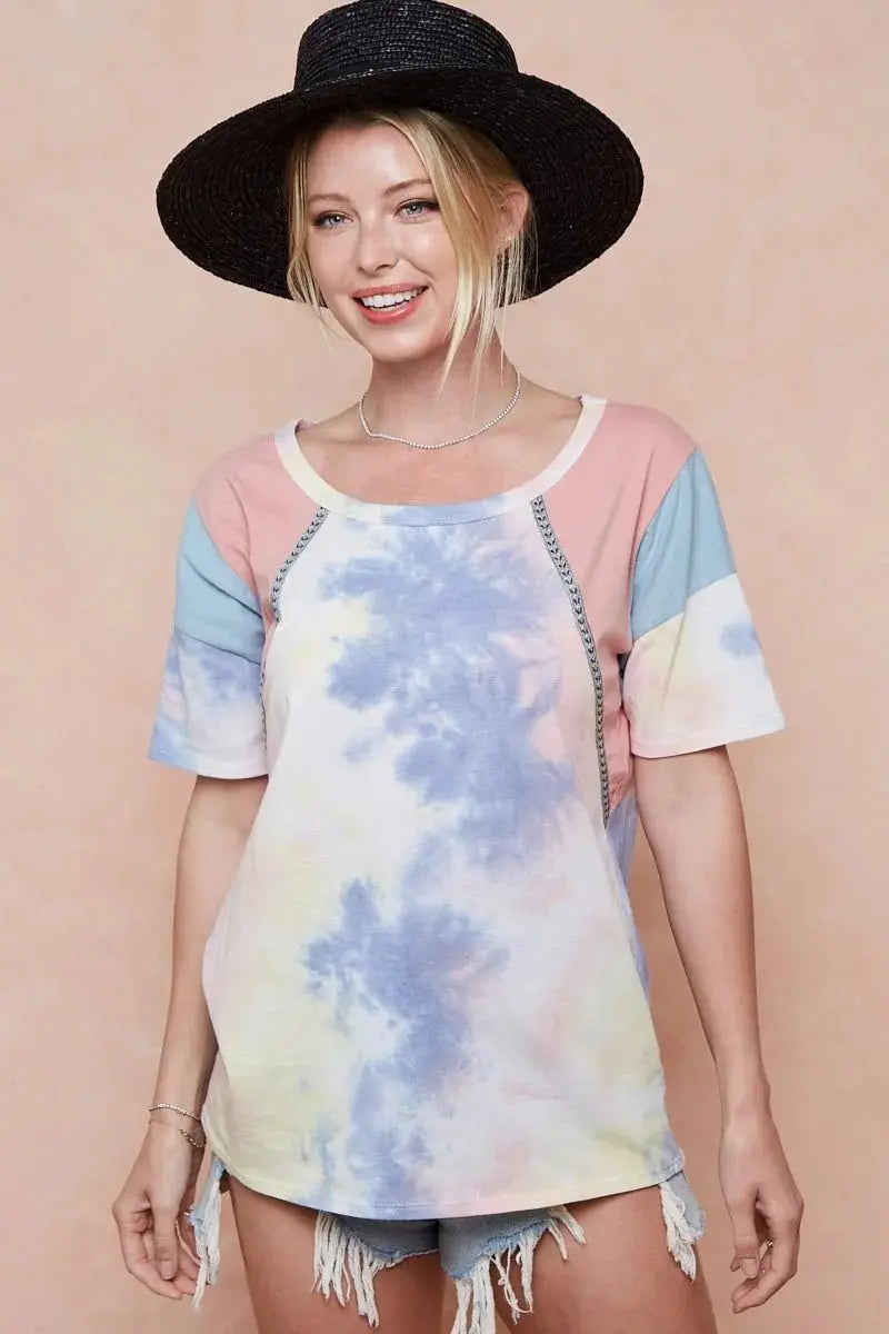 Trendsi Tie Dye Color Block Women's T-Shirt USA Shipped Cotton Tee