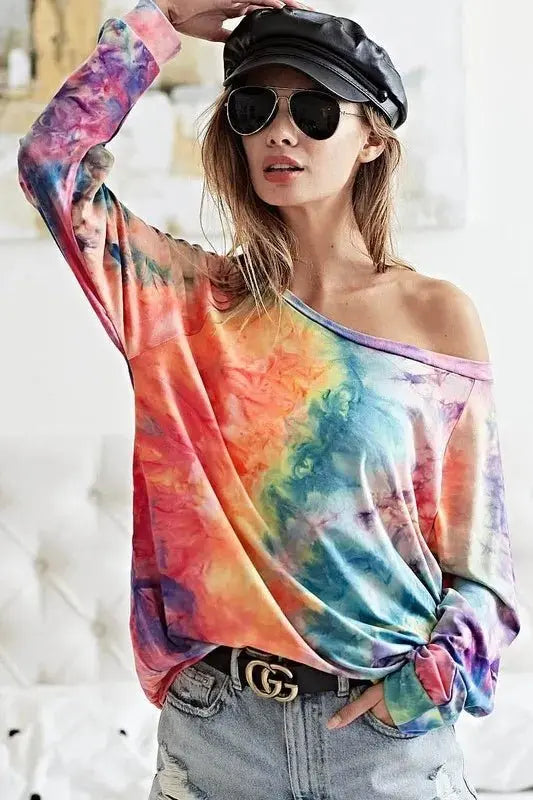 Trendsi Tie Dye Knit Top Women's Casual Tee Soft, Comfy T-Shirt