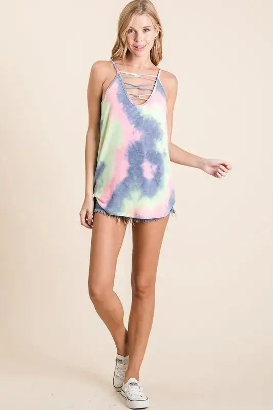 Trendsi Tie Dye Camisole Women's Summer Caged Neck Tank Top Cute & Comfy