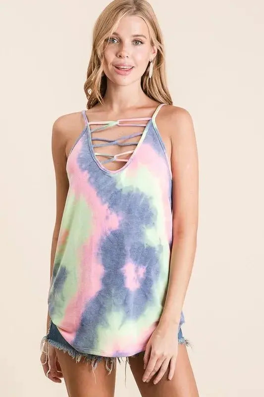 Trendsi Tie Dye Camisole Women's Summer Caged Neck Tank Top Cute & Comfy