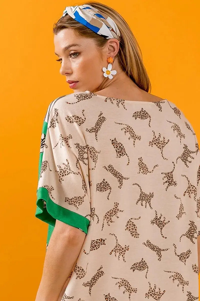 Trendsi BiBi W Stripe Top Women's Casual V-Neck Tee - Contrast Color Block, USA Ship