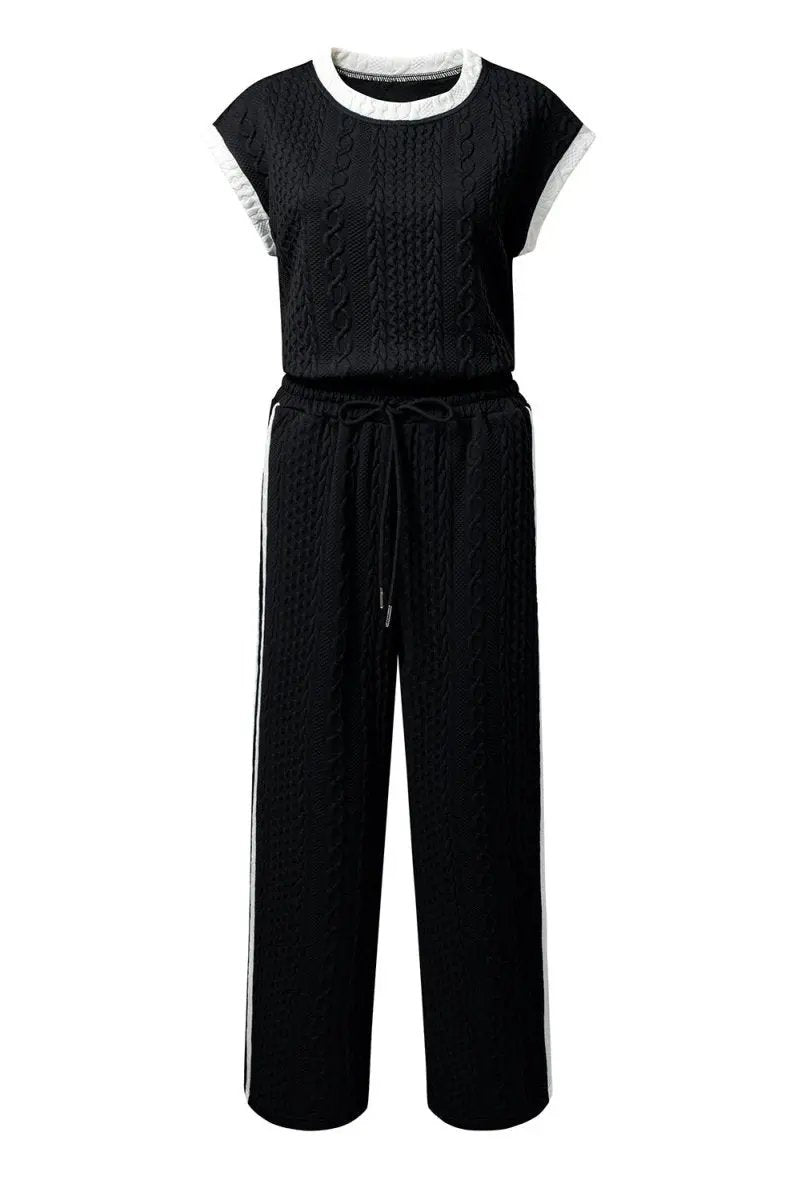 Love Salve Black Cable Knit Set Women's Daily Wear Lounge Set - Soft & Textured