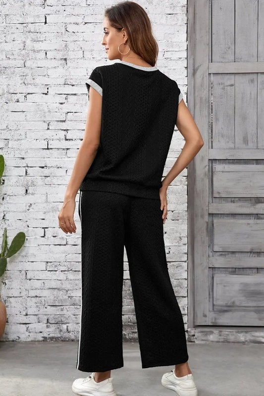 Love Salve Black Cable Knit Set Women's Daily Wear Lounge Set - Soft & Textured