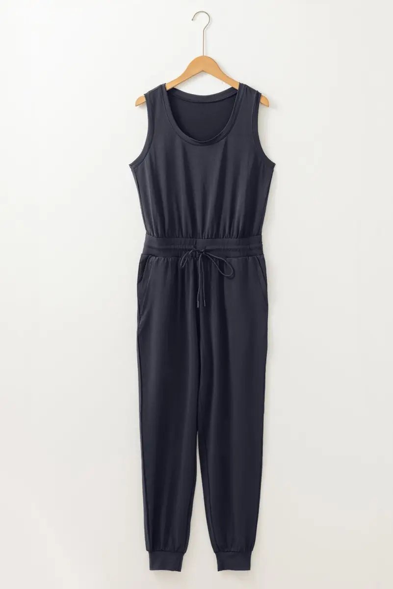 Jumpsuit - Tie Waist Pocketed - Casual Jogger Romper