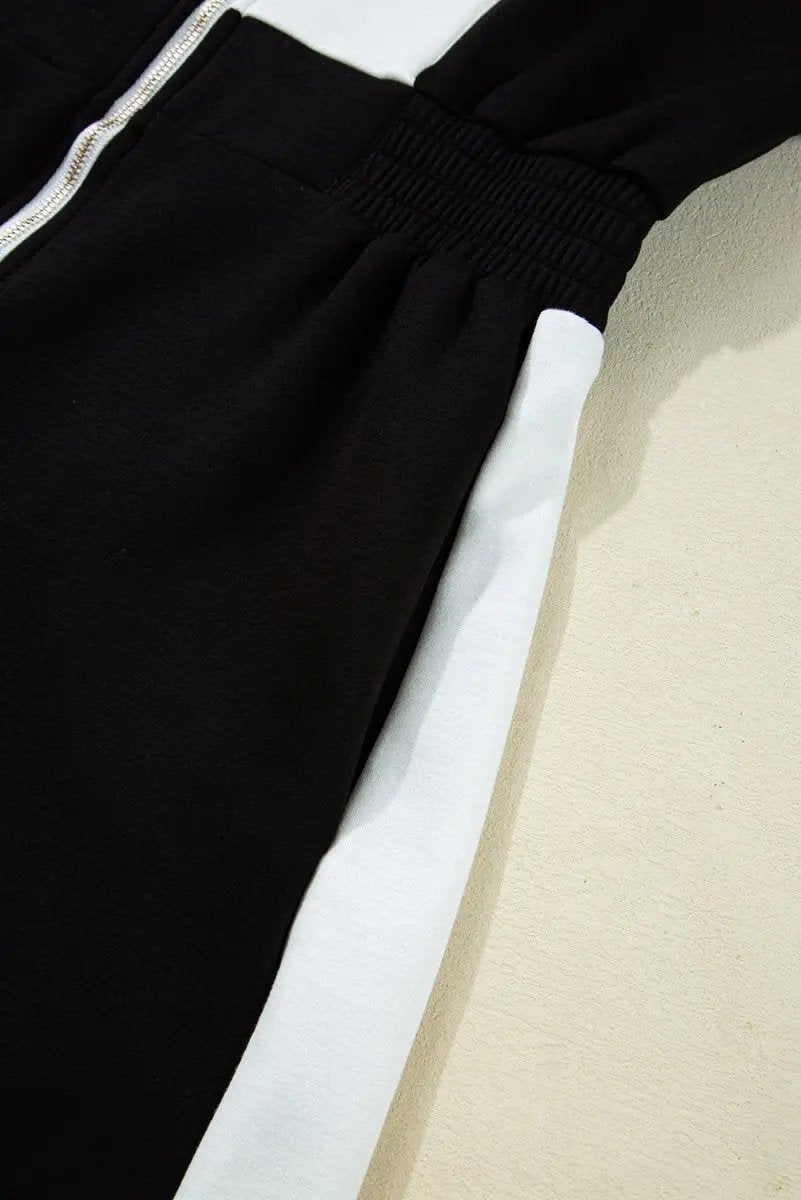 Love Salve Black Romper Women's Casual Summer Outfit - Contrast Collar, Zip Front