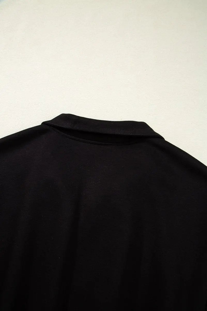 Love Salve Black Romper Women's Casual Summer Outfit - Contrast Collar, Zip Front