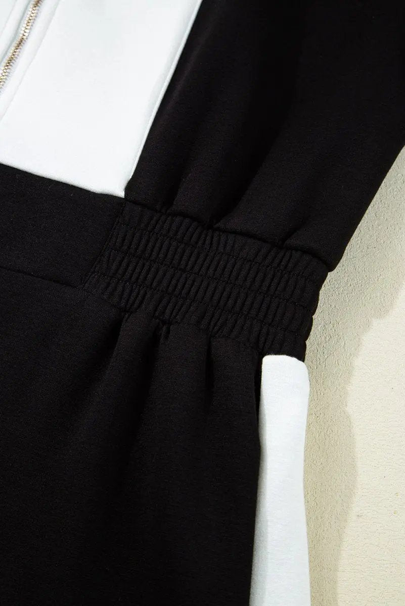 Love Salve Black Romper Women's Casual Summer Outfit - Contrast Collar, Zip Front