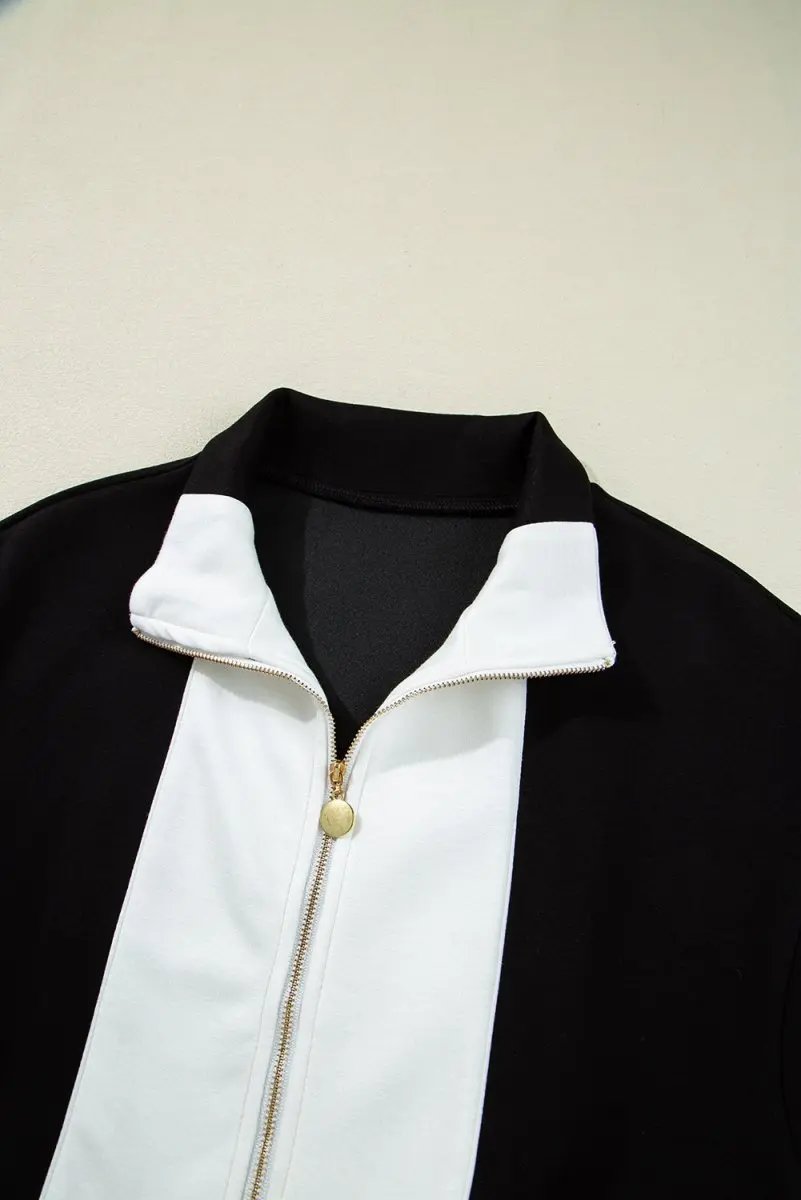 Love Salve Black Romper Women's Casual Summer Outfit - Contrast Collar, Zip Front