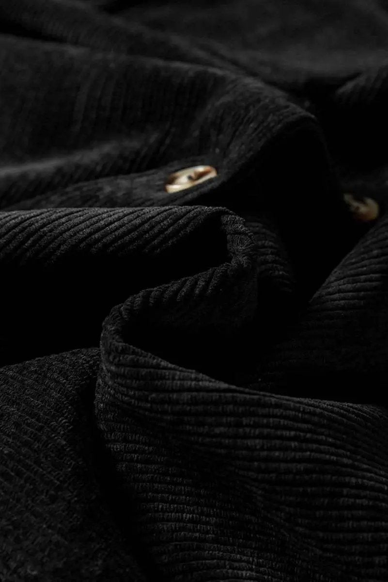 Love Salve Black Corduroy Shacket Women's Daily Casual Top: Flap Pockets, Button Up