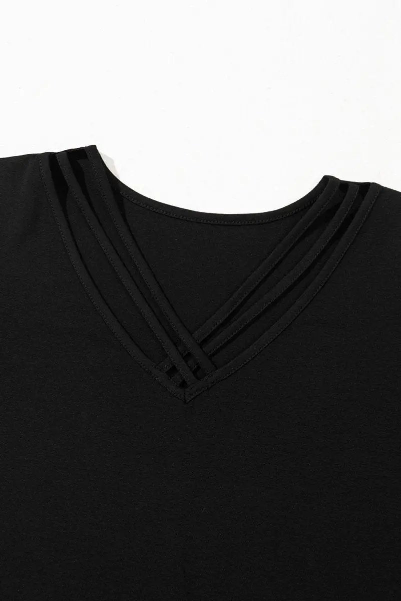 Love Salve Black Crisscross V-Neck Women's Butterfly Sleeve Tee: Chic & Comfy T-Shirt