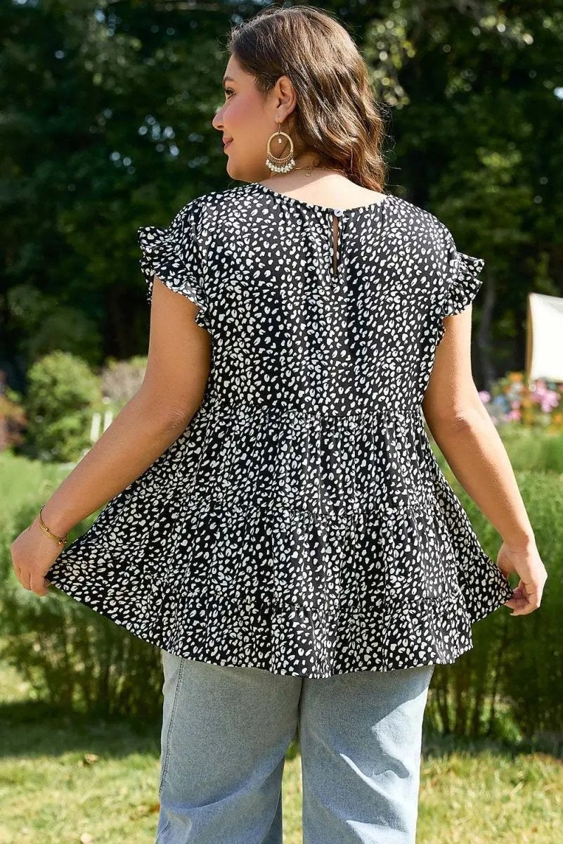 Love Salve Leopard Print Blouse Women's Plus Size Ruffle Sleeve Top Southern Belle Style