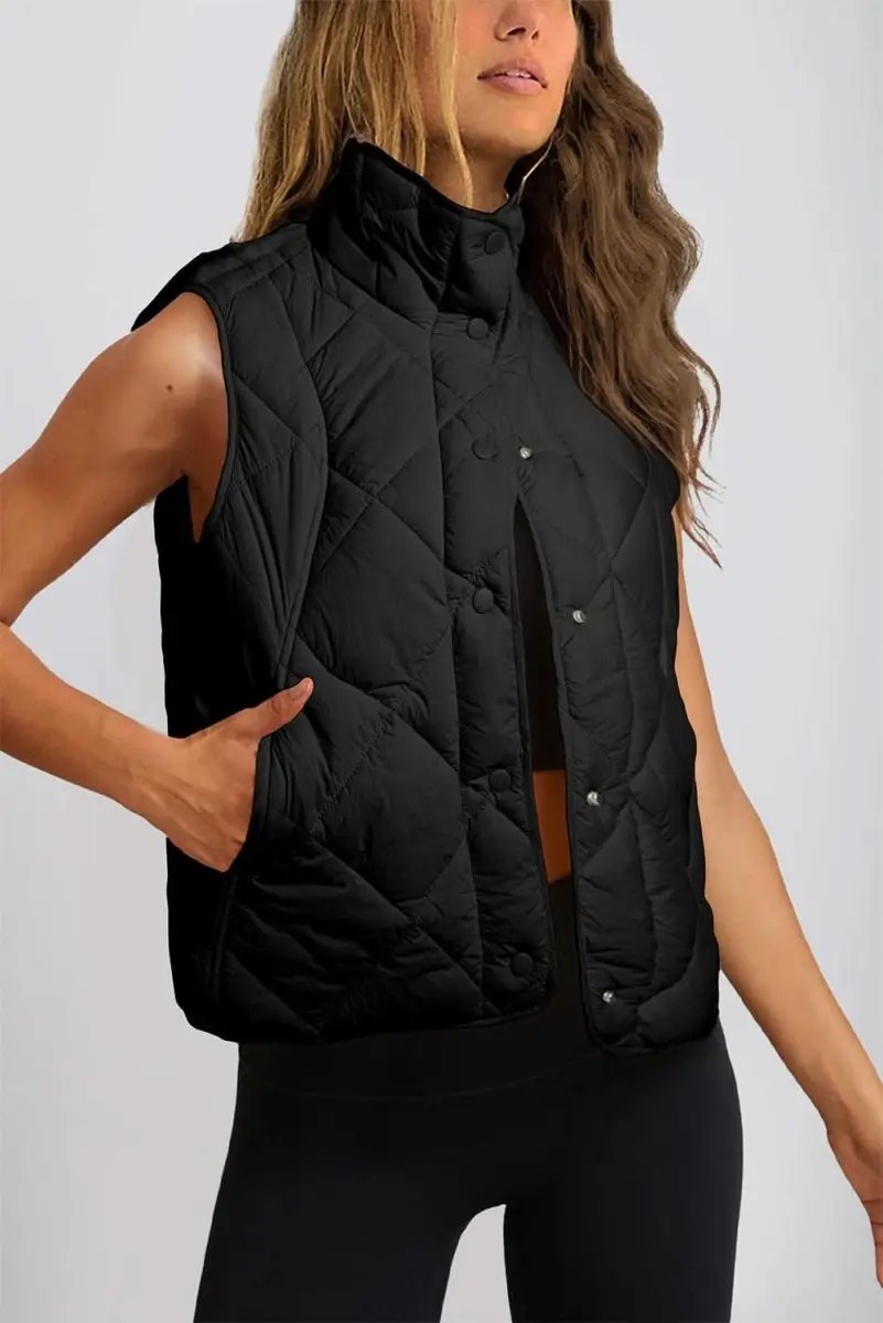 Love Salve Black Quilted Vest Women's Daily Casual Winter Layering Top