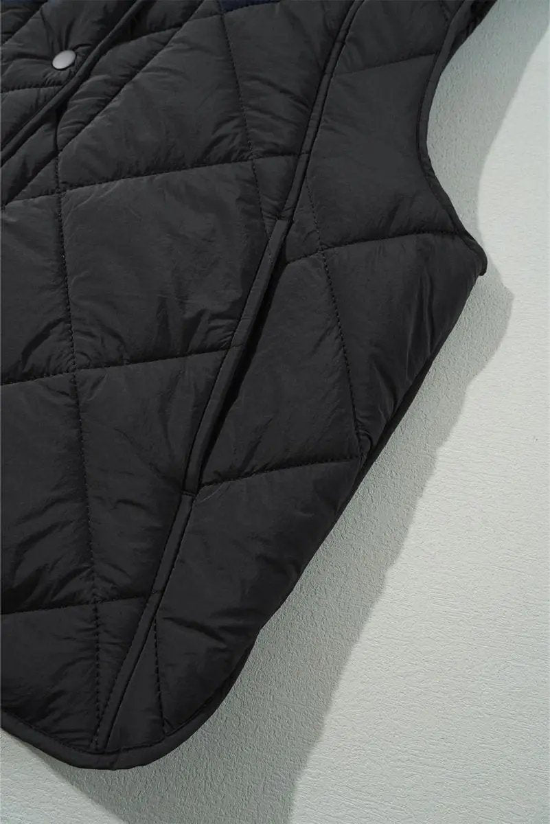 Love Salve Black Quilted Vest Women's Daily Casual Winter Layering Top