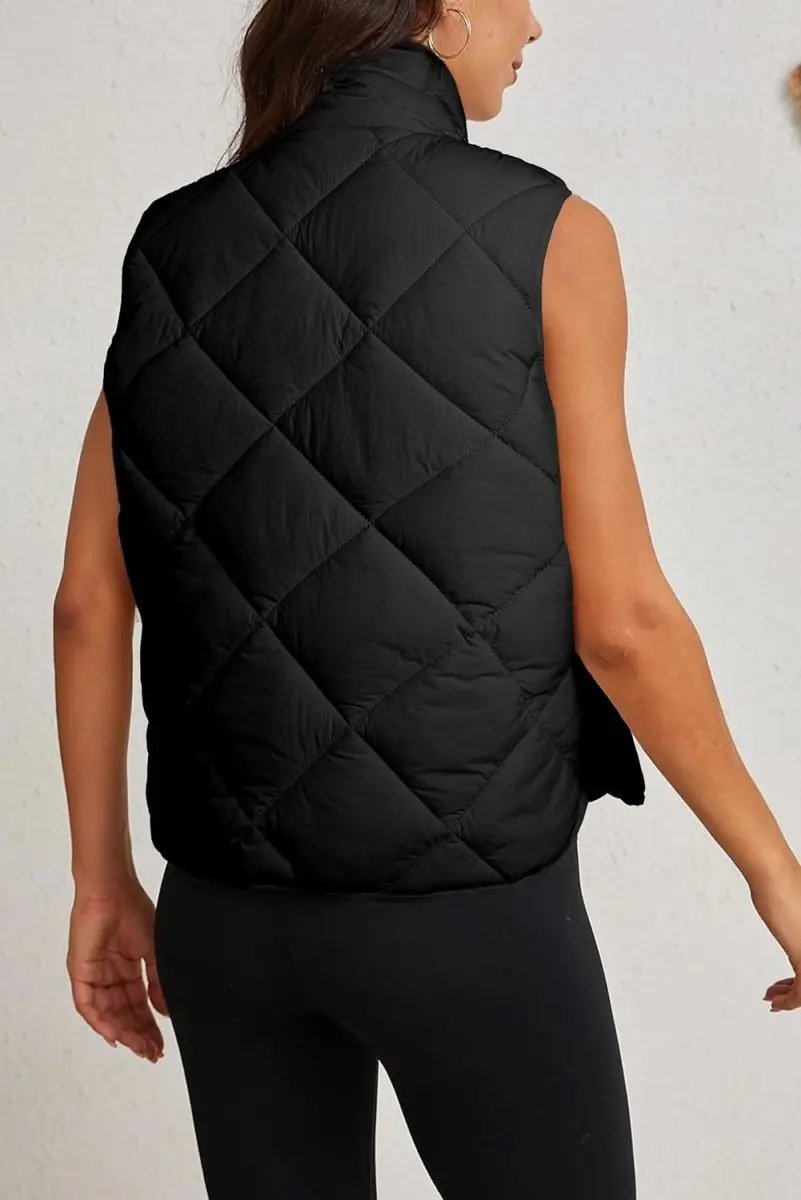 Love Salve Black Quilted Vest Women's Daily Casual Winter Layering Top