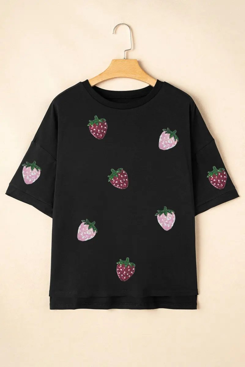 Women's Tee - Sequin Strawberry - Relaxed Fit