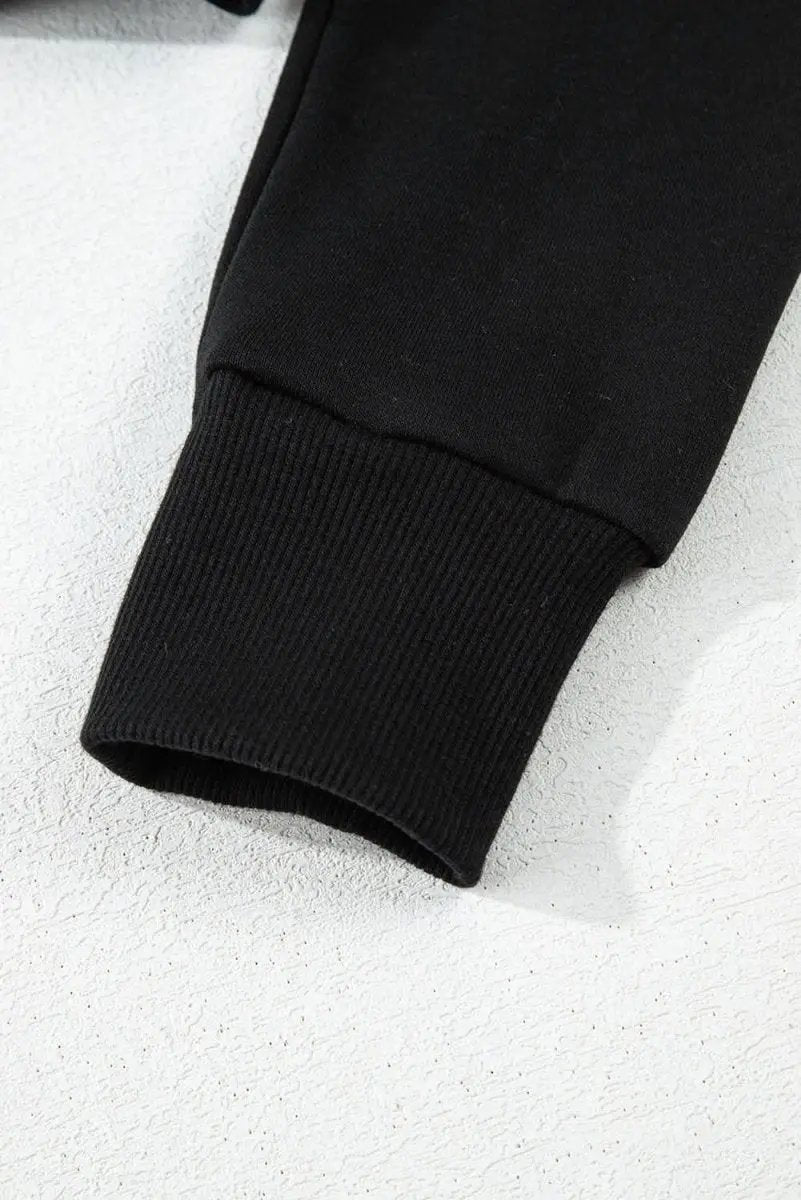 Love Salve Black Cropped Hoodie Women's Daily Casual Drawstring Winter Top