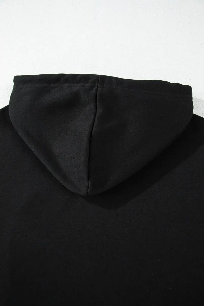 Love Salve Black Cropped Hoodie Women's Daily Casual Drawstring Winter Top