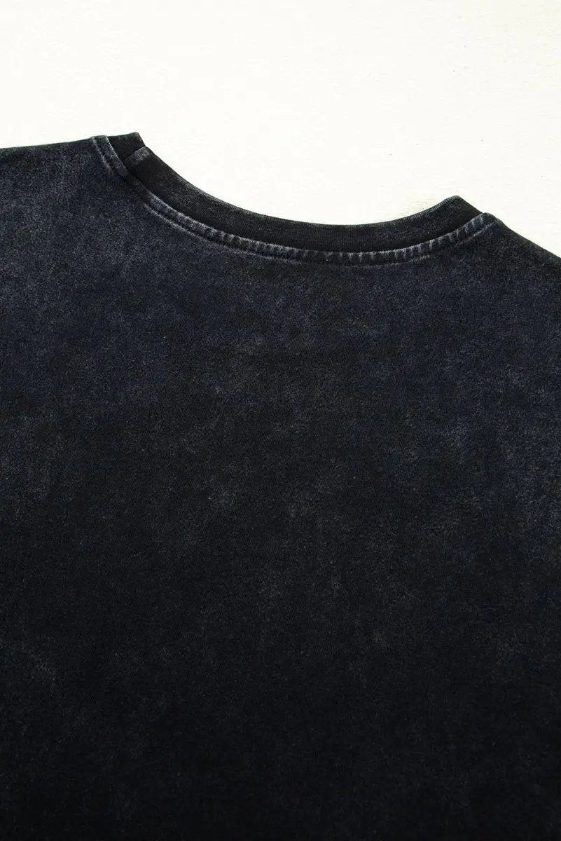 Love Salve Black Western Graphic Women's Tee Casual Top Side Slits Soft