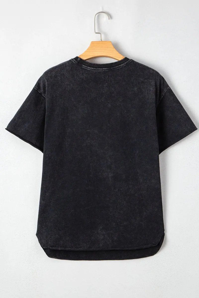 Love Salve Black Western Graphic Women's Tee Casual Top Side Slits Soft